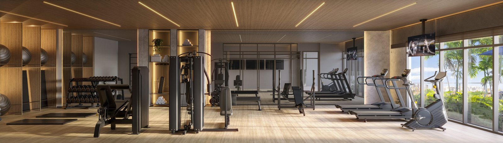 Espaço fitness com vista para o paisagismo — Marino by Breton, Barra da Tijuca