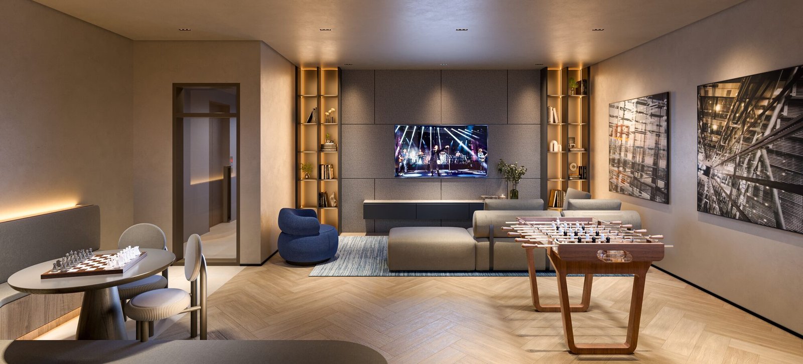 Espaço teen com cinema, pebolim e xadrez — Marino by Breton, Barra da Tijuca